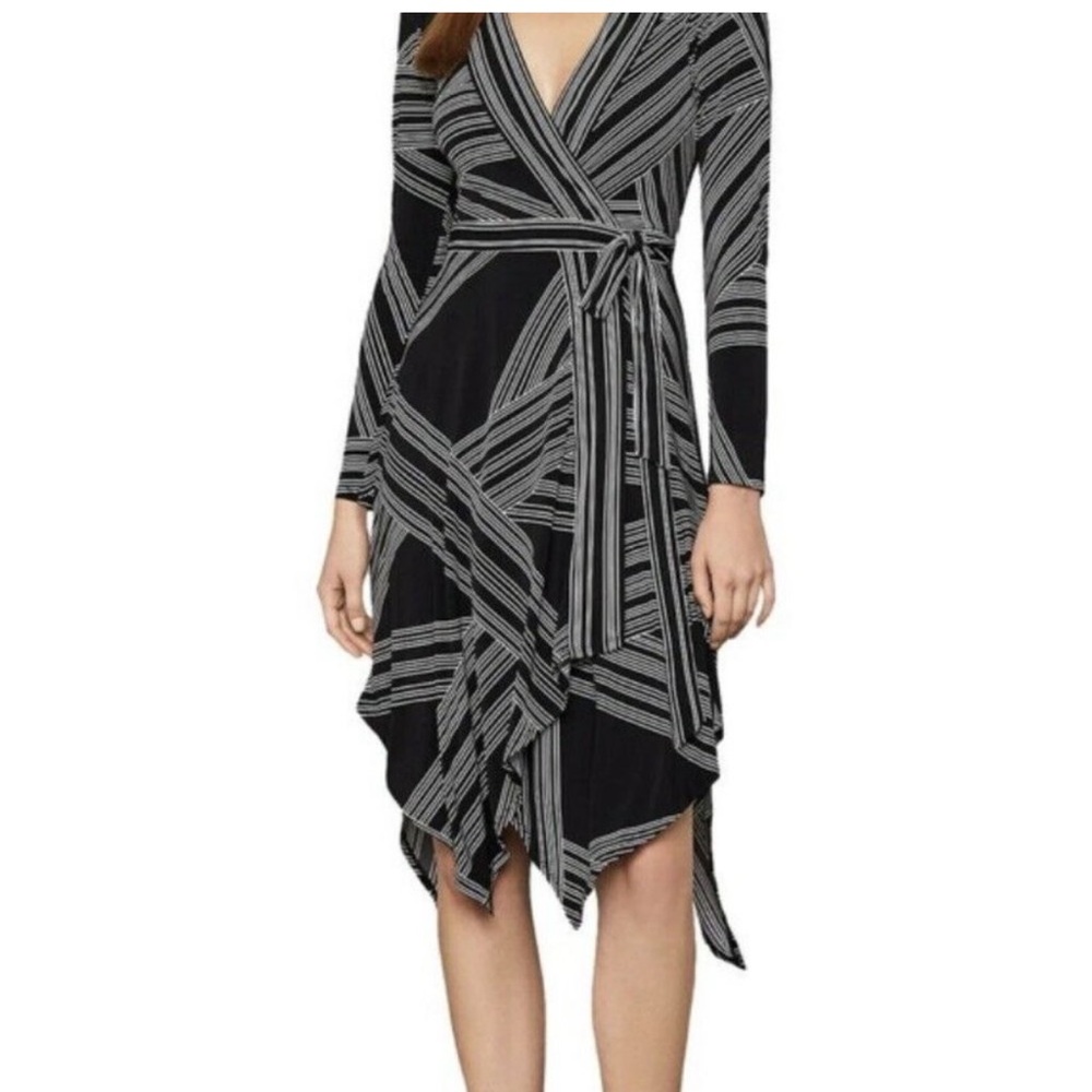 BCBG abstract Black and white Striped Wrap Dress size M